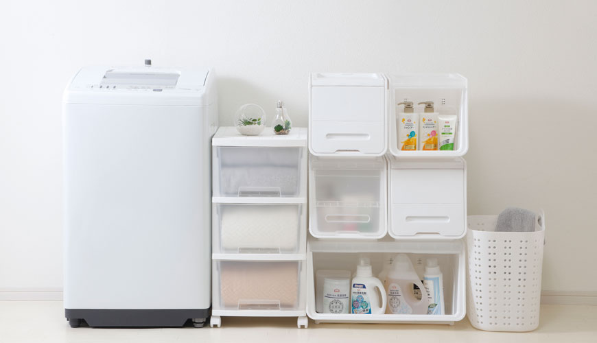 プラスチック製なのでキッチンやランドリーなど水回りでもご使用いただけます。