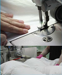 羽毛の充填・縫製