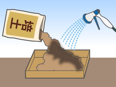 培土に水をなじませる