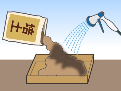 培土に水をなじませる