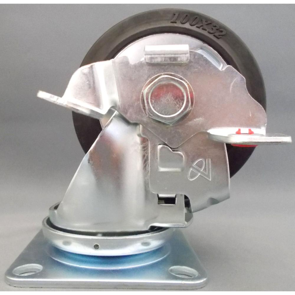 ナンシン　汎用キャスター　車輪径１００ｍｍ　ゴム（B入）　プレート式自在　ストッパー付　ＳＴＣ－１００ＶＳＳ－２