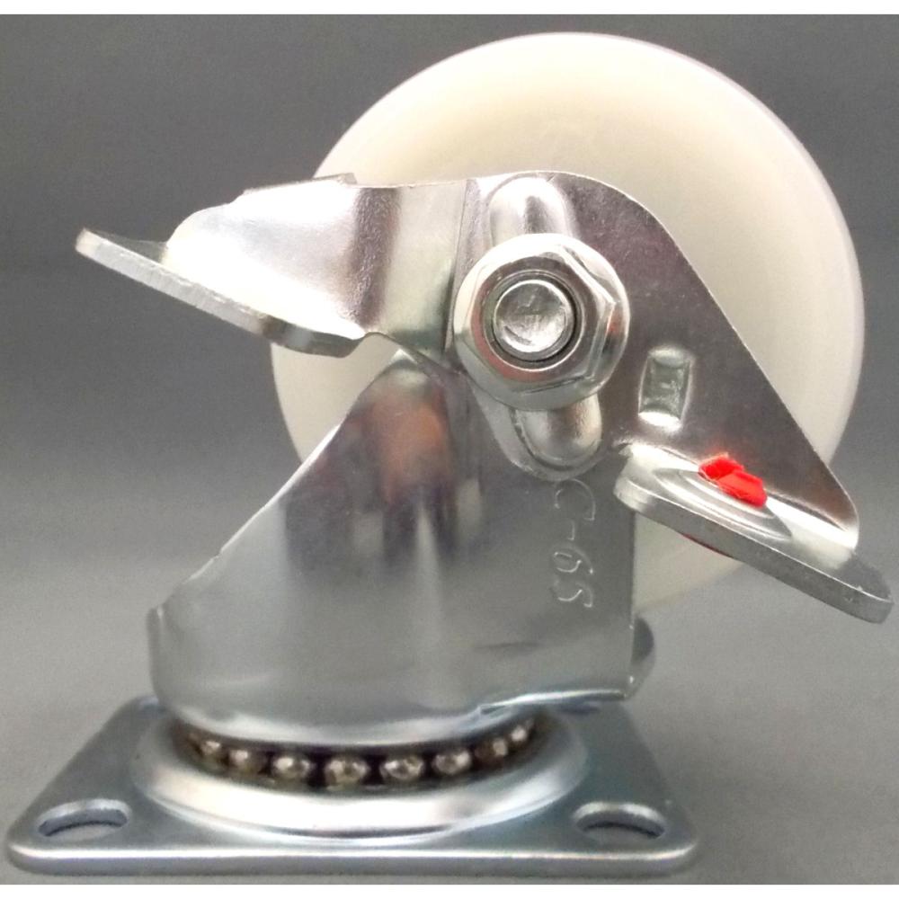 ナンシン　汎用キャスター　車輪径６５ｍｍ　ナイロン・白　プレート式自在　ストッパー付　ＳＴＣ－６５ＮＭＳ－１