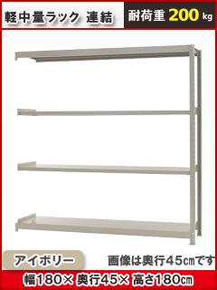 北島　軽中量ラック２００ｋｇ　幅１８００×奥行４５０×高さ１８００ｍｍ　４段　アイボリー　連結