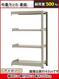 北島　中量ラック５００ｋｇ　幅　９００×奥行６００×高さ１５００ｍｍ　４段　アイボリー　連結