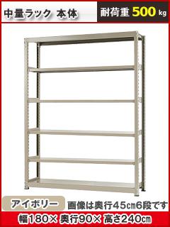 北島　中量ラック５００ｋｇ　幅１８００×奥行９００×高さ２４００ｍｍ　４段　アイボリー　本体