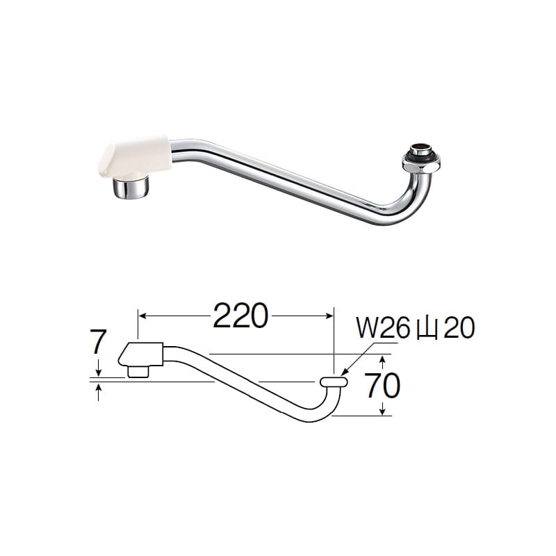 ＳＡＮＥＩ（サンエイ）断熱上向自在パイプ　パイプ長さ２２ｃｍ　ＰＡ１６Ｄ－６０Ｘ－１６Ｘ２２０