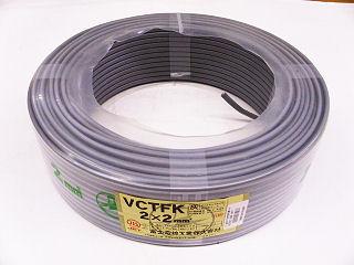 ビニルキャブタイヤ長円形コード　ＶＣＴＦＫ　２．０ＳＱ　灰　１００ｍ巻