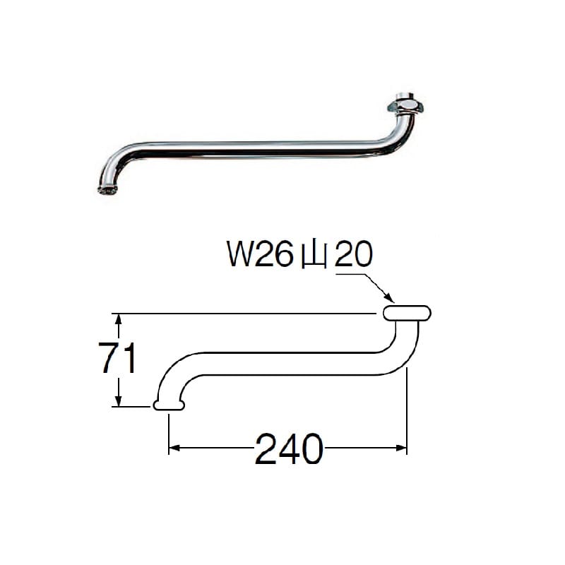ＳＡＮＥＩ（サンエイ）自在パイプ　長さ２４ｃｍ　水栓補修　ＢＡ１０Ｊ－６１Ｘ２－１６