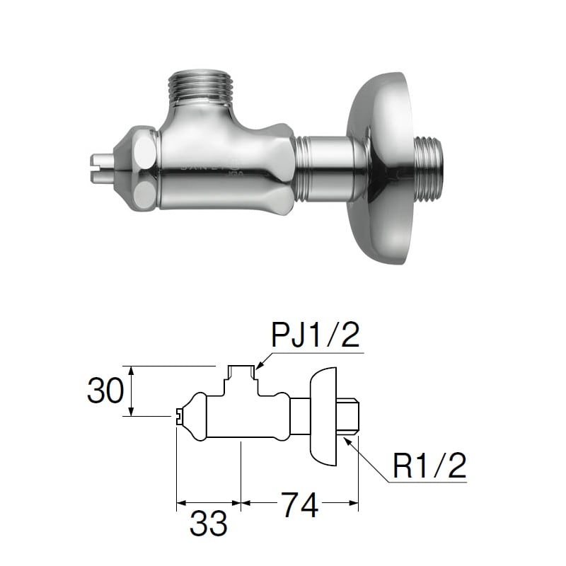 ＳＡＮＥＩ（サンエイ）Ｄ式止水栓本体　ナットナシ　　ＪＶ２２ＡＤ－Ｘ２Ａ－１３