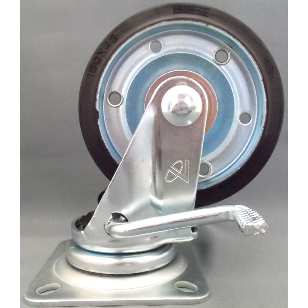 ナンシン　産業用キャスター　車輪径１５０ｍｍ　ゴム（B入）　プレート式自在　ストッパー付　ＳＴＭ－１５０ＶＳｗ－３