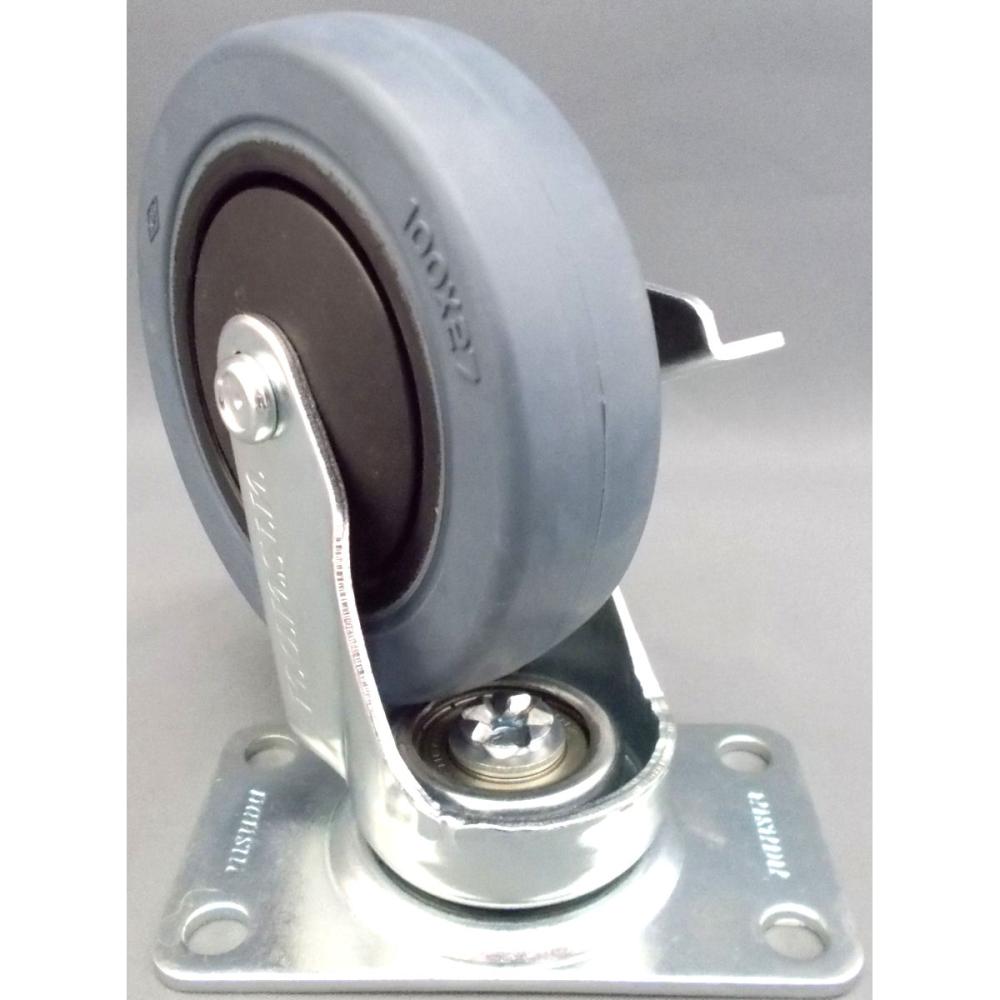 ナンシン　微音キャスター　車輪径１００ｍｍ　ゴム・グレー（B入）　プレート式自在　ストッパー付　ＴＥＳ－１００ＮＲＣＳ－２
