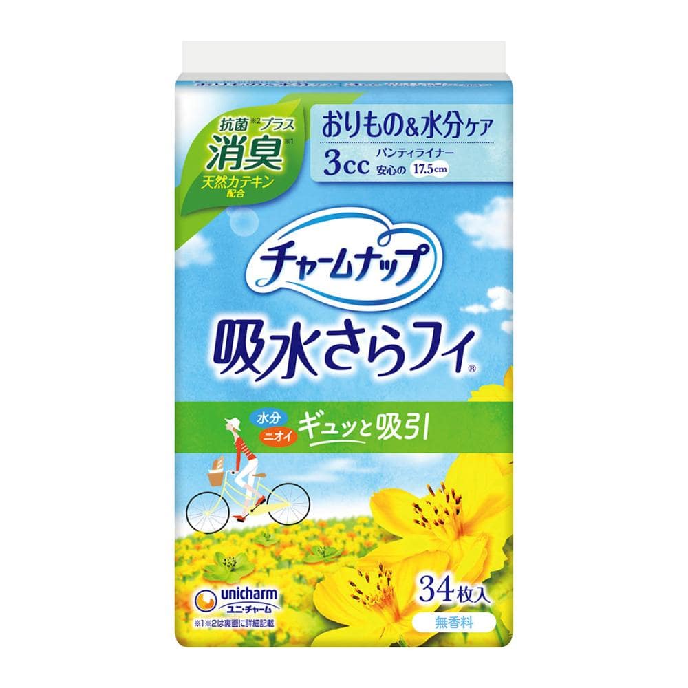 チャームナップ　吸水さらフィ　パンティライナー　おりもの＆水分ケア３ｃｃ　消臭タイプ　３４枚入