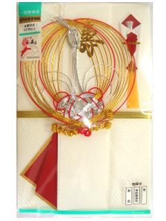 飾り金封　赤入り金銀丸鶴