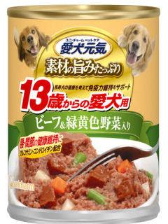 愛犬元気　缶　１３歳からの愛犬用　ビーフ＆緑黄色野菜入　３７５ｇ