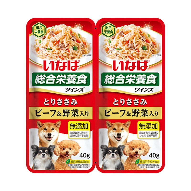いなば　ツインズ　とりささみ　ビーフ＆野菜入り　４０ｇ×２袋パック