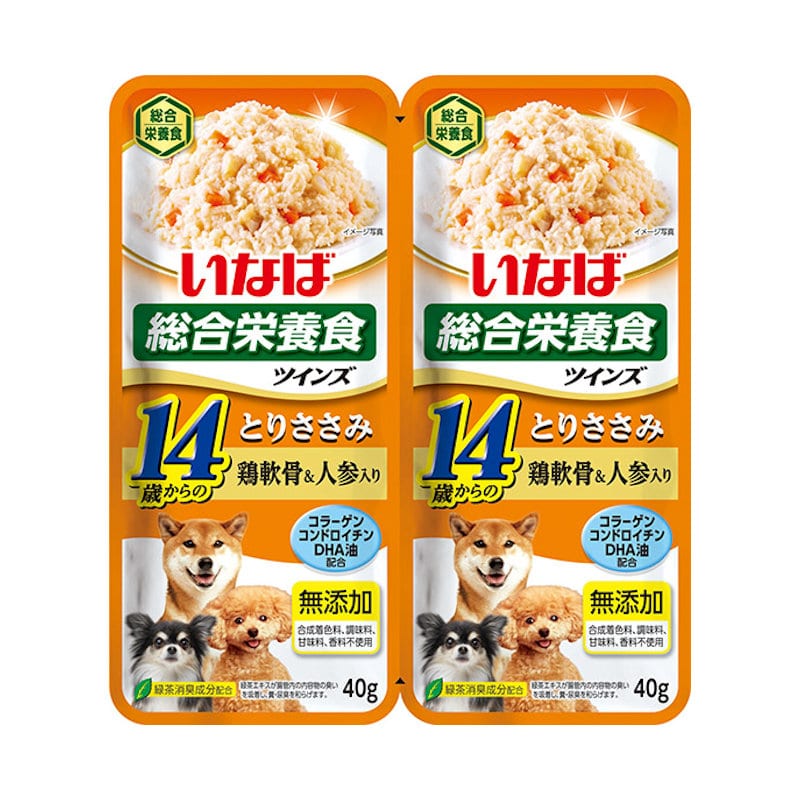 いなば　ツインズ　１４歳からのとりささみ　鶏軟骨＆人参入り　４０ｇ×２袋パック