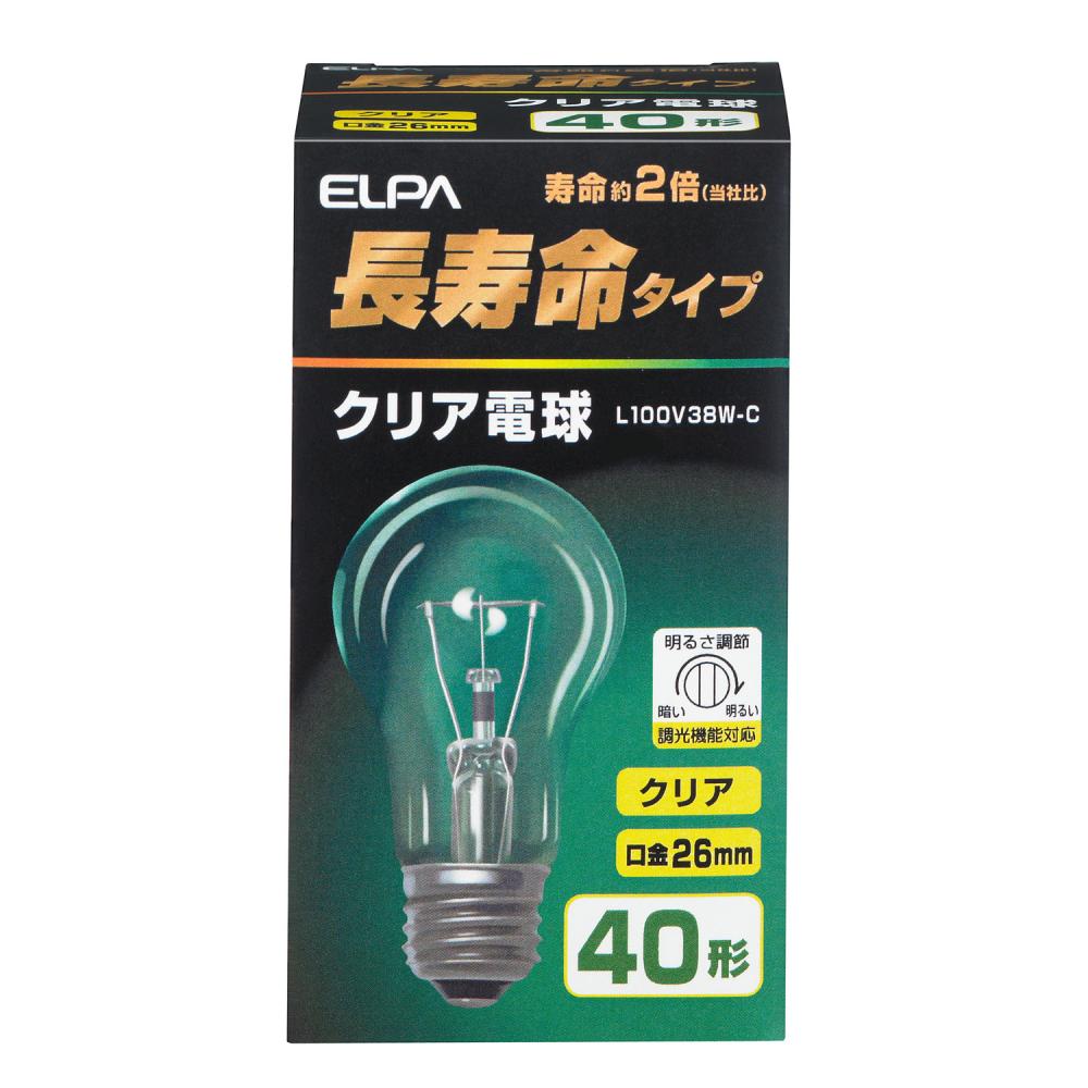 ＥＬＰＡ　長寿命クリア電球　Ｌ１００Ｖ３８Ｗ－Ｃ　クリア