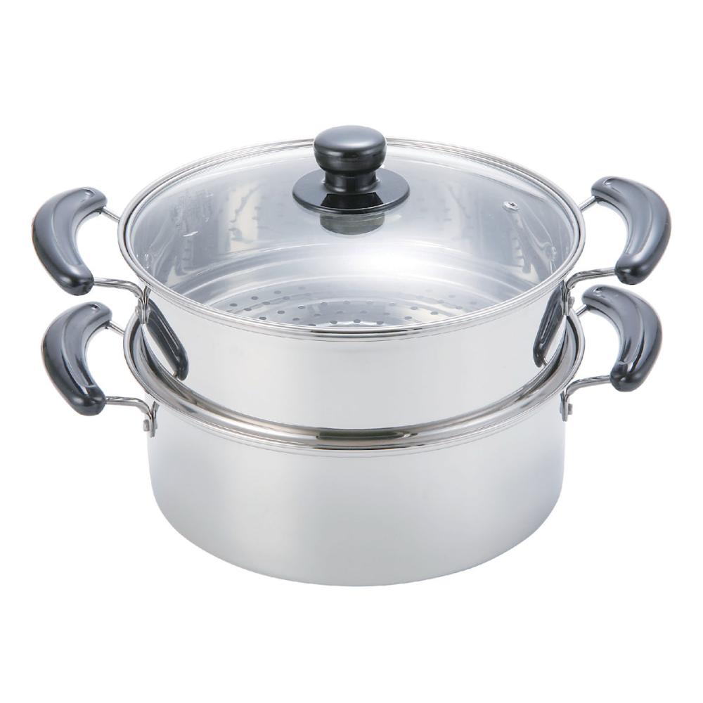 ステンレス製　ガラス蓋付　２段蒸し器　２６ｃｍ　Ｈ５８７５