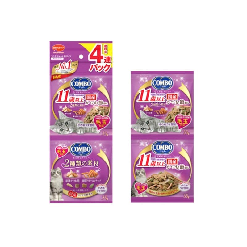 日本ペットフード　コンボ　４連パック　毛玉対応メニュー　１１歳以上　かつおぶし添え　１４０ｇ