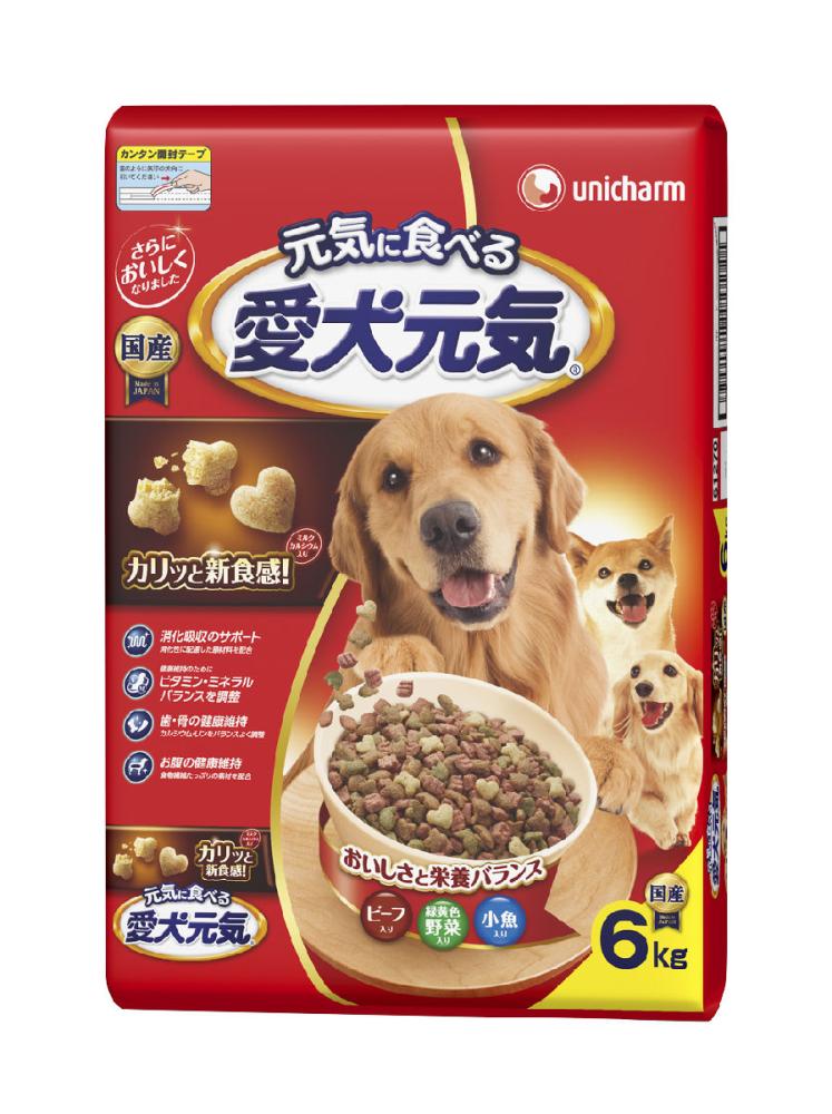 ユニ・チャーム　愛犬元気　ビーフ・緑黄色野菜・小魚入り　６ｋｇ