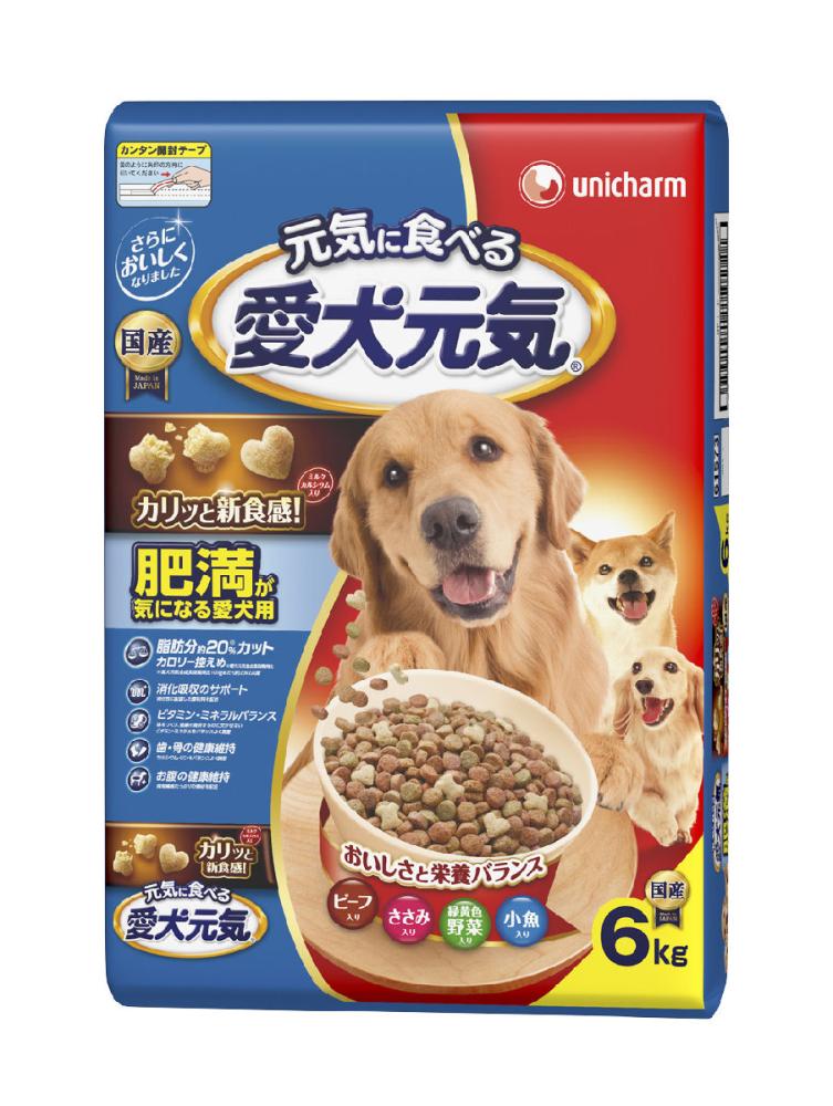 ユニ・チャーム　愛犬元気　肥満が気になる愛犬用　ビーフ・ささみ・緑黄色野菜・小魚入り　６ｋｇ