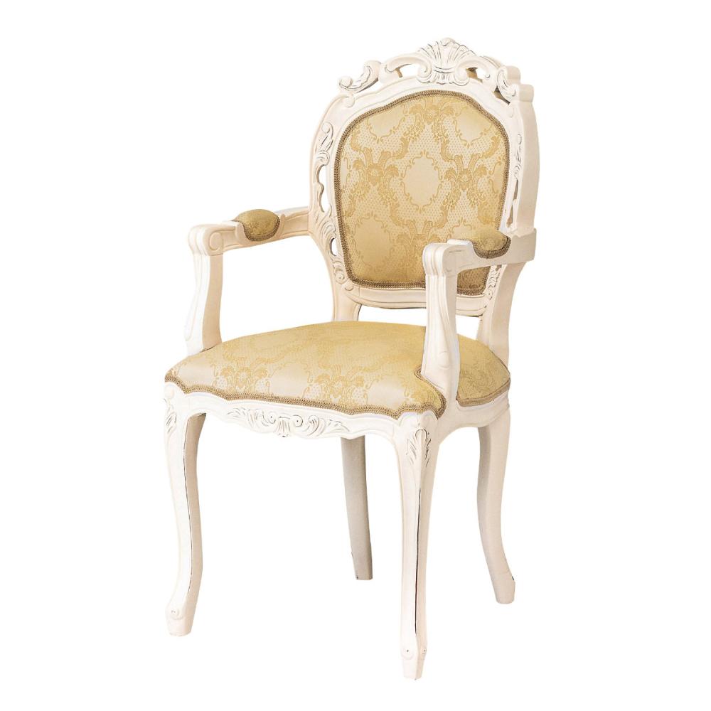 クロシオ　アンティーク調ダイニングチェア　フランシスカチェアー　肘付　ホワイト