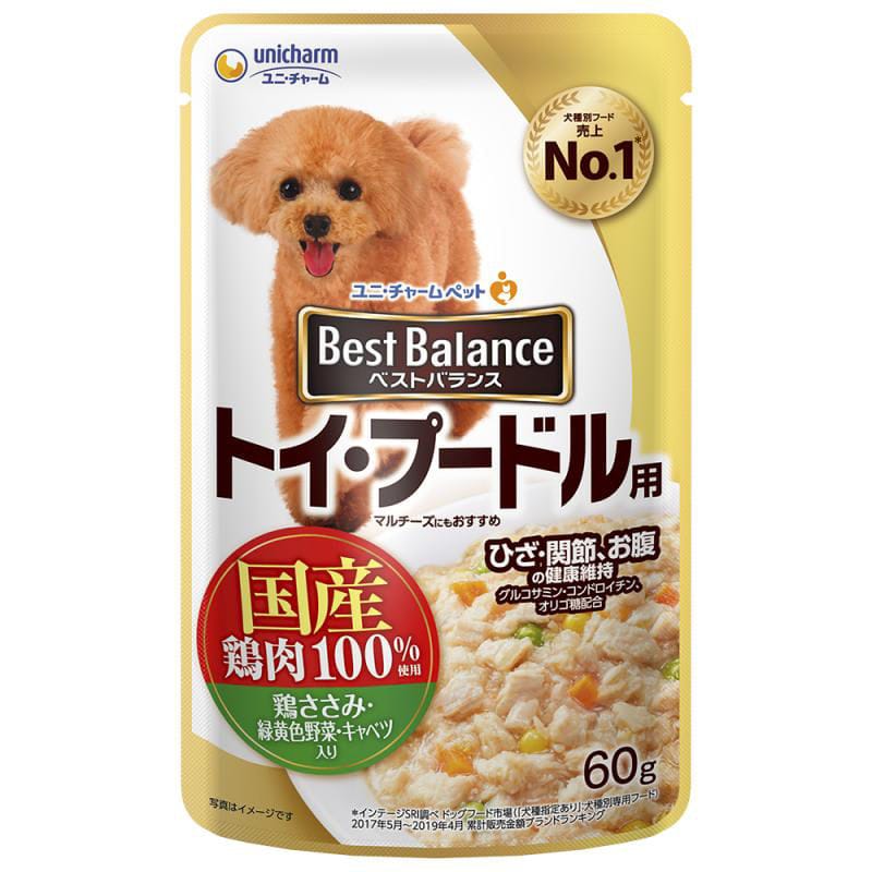 愛犬元気　ベストバランス　国産鶏ささみ・緑黄色野菜・キャベツ入りパウチ　トイ・プードル用　６０ｇ