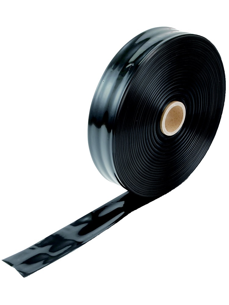 国産灌水チューブ　アクア　黒　厚み０．１２ｍｍ×折幅５０ｍｍ×２００ｍ巻　両面穴　ピッチ１５０ｍｍ