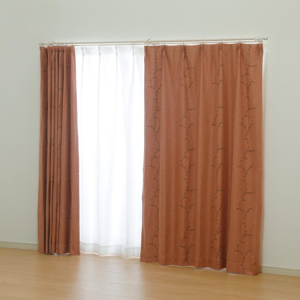 ドレープカーテン　ロージー　遮光性・裏地付き　レッド　１００×１７８ｃｍ　２枚組