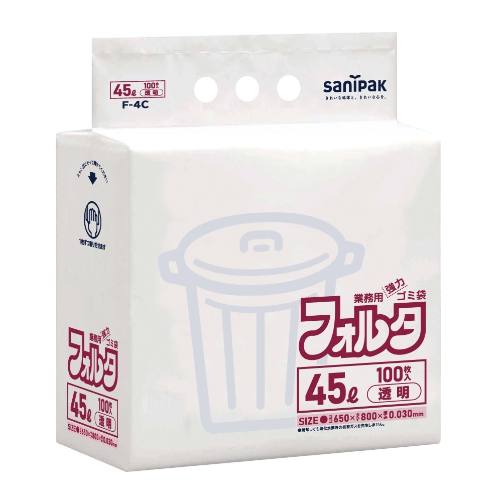 サニパック　業務用ゴミ袋　環境包装フォルタ　透明　４５Ｌ　１００枚入り