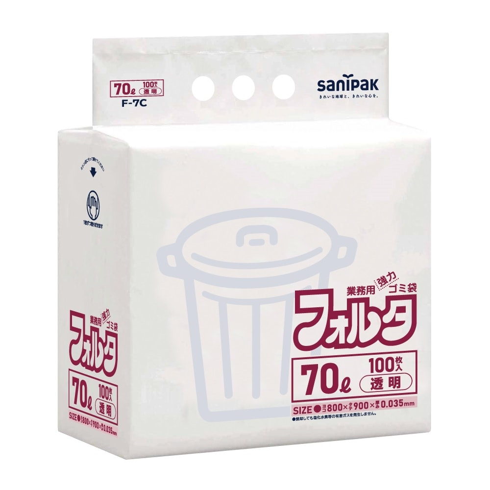 サニパック　業務用ゴミ袋　環境包装フォルタ　透明　７０Ｌ　１００枚入り