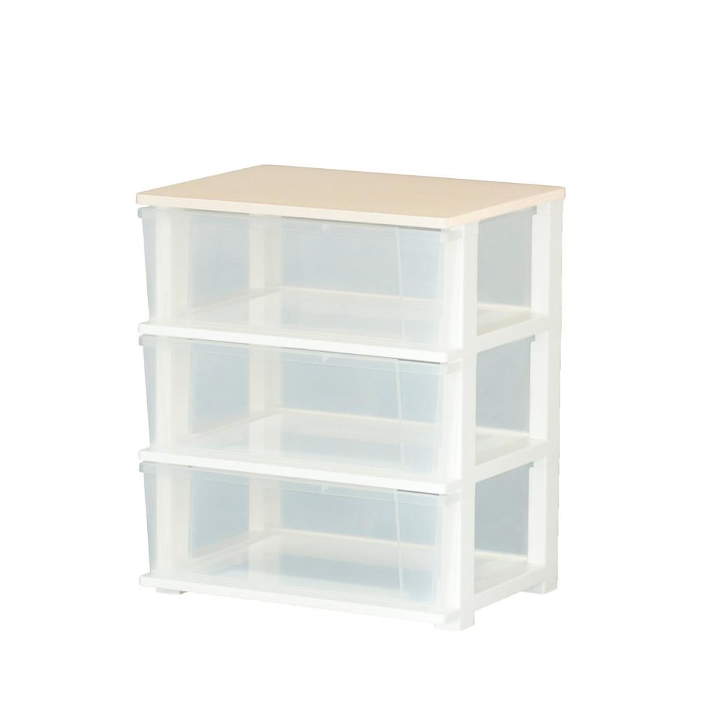 ジェイ・イー・ジェイ　木製天板ワイドチェスト３段　ホワイト