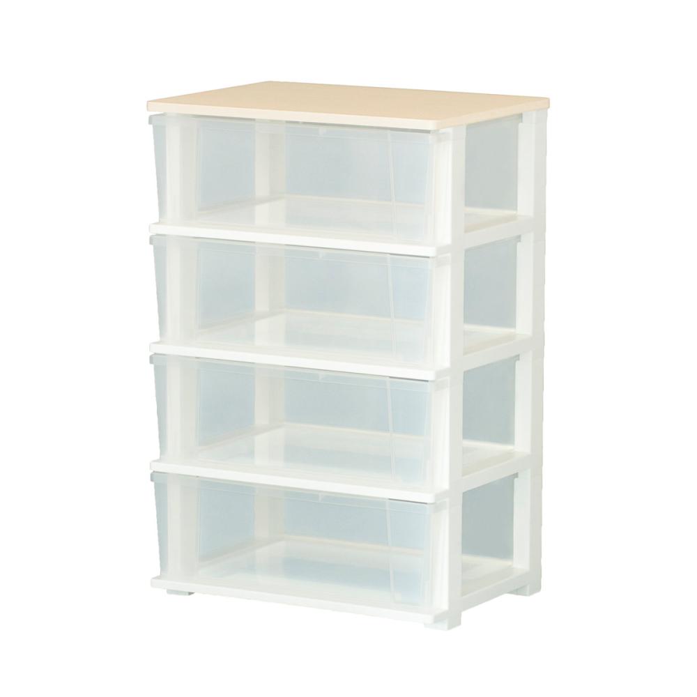 ジェイ・イー・ジェイ　木製天板ワイドチェスト４段　ホワイト