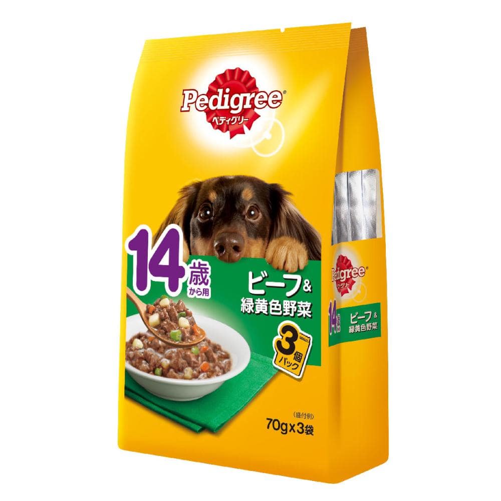 マース　ぺディグリーパウチ　１４歳以上用　ビーフ＆緑黄色野菜　７０ｇ×３袋パック