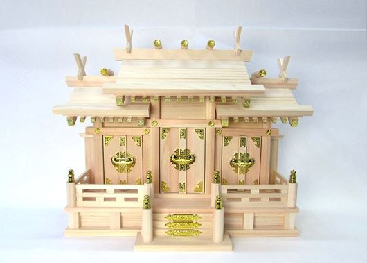静岡木工　神棚　屋根違い三社　小　檜