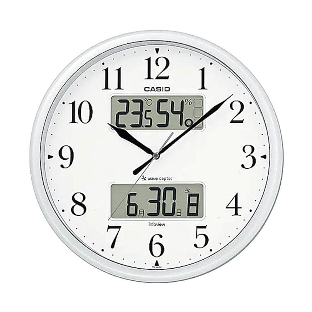 ＣＡＳＩＯ（カシオ）　電波掛時計　温湿度計付　自動点灯　パールシルバー　直径３５ｃｍ　ＩＴＭ－６６０ＮＪ－８Ｊ