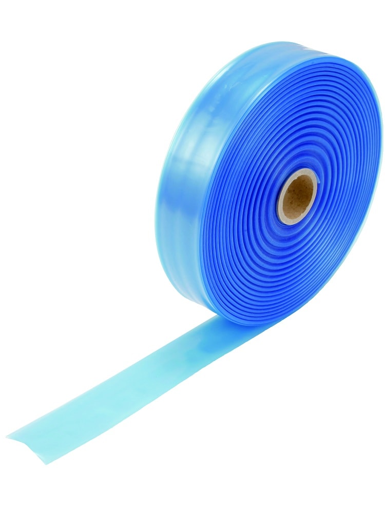 国産灌水チューブ　アクア　青　厚み０．１２ｍｍ×折幅５０ｍｍ×２００ｍ巻　両面穴　ピッチ１５０ｍｍ