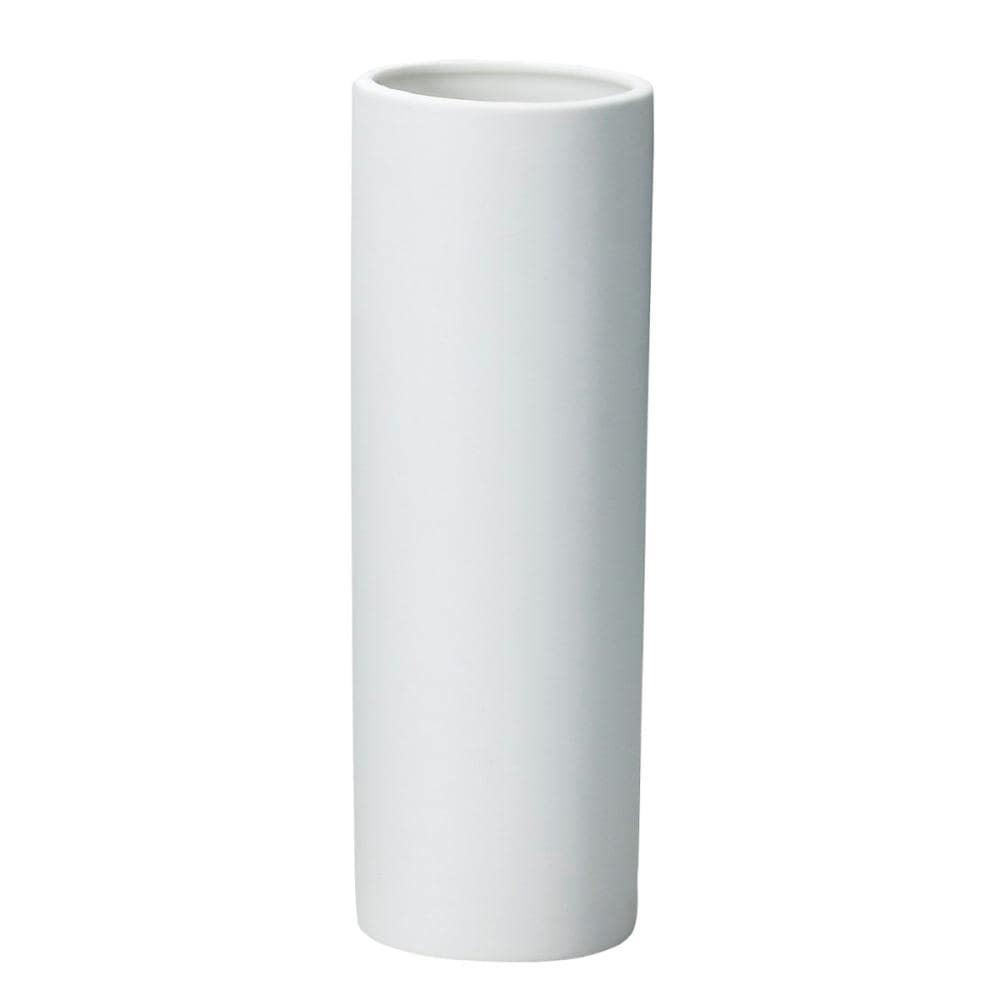 陶器花瓶Ｍ　丸・艶なし白　Ｈ１４９７