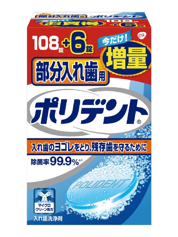 アース　部分入れ歯用　ポリデント　増量品　１０８＋６錠