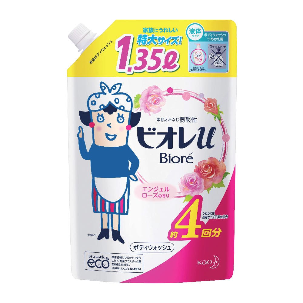 花王　ビオレｕ　ボディウォッシュ　エンジェルローズ　詰め替え用　大容量　１３５０ｍＬ
