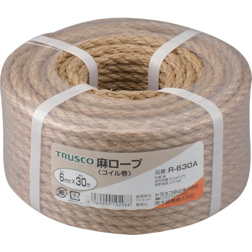 ＴＲＵＳＣＯ　麻ロープ　３つ打　線径６ｍｍＸ長さ３０ｍ＿
