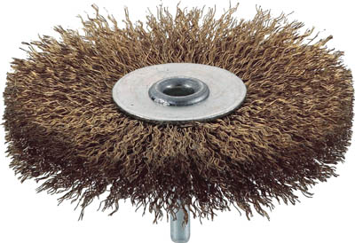 ＴＲＵＳＣＯ　軸付ホイールブラシ　１００Ｘ軸６　真鍮めっき鋼線　線径０．２５＿