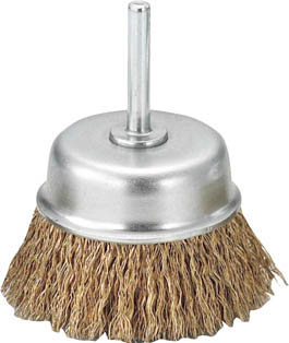 ＴＲＵＳＣＯ　軸付カップブラシ　６５Ｘ軸６　真鍮めっき鋼線　線径０．２５＿