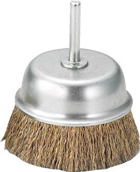 ＴＲＵＳＣＯ　軸付カップブラシ　７５Ｘ軸６　真鍮めっき鋼線　線径０．２５＿