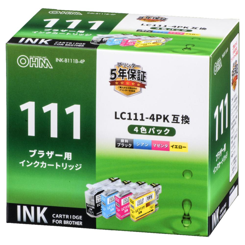 オーム電機　ブラザー　互換インクカートリッジ　ＬＣ１１１用　４色パック