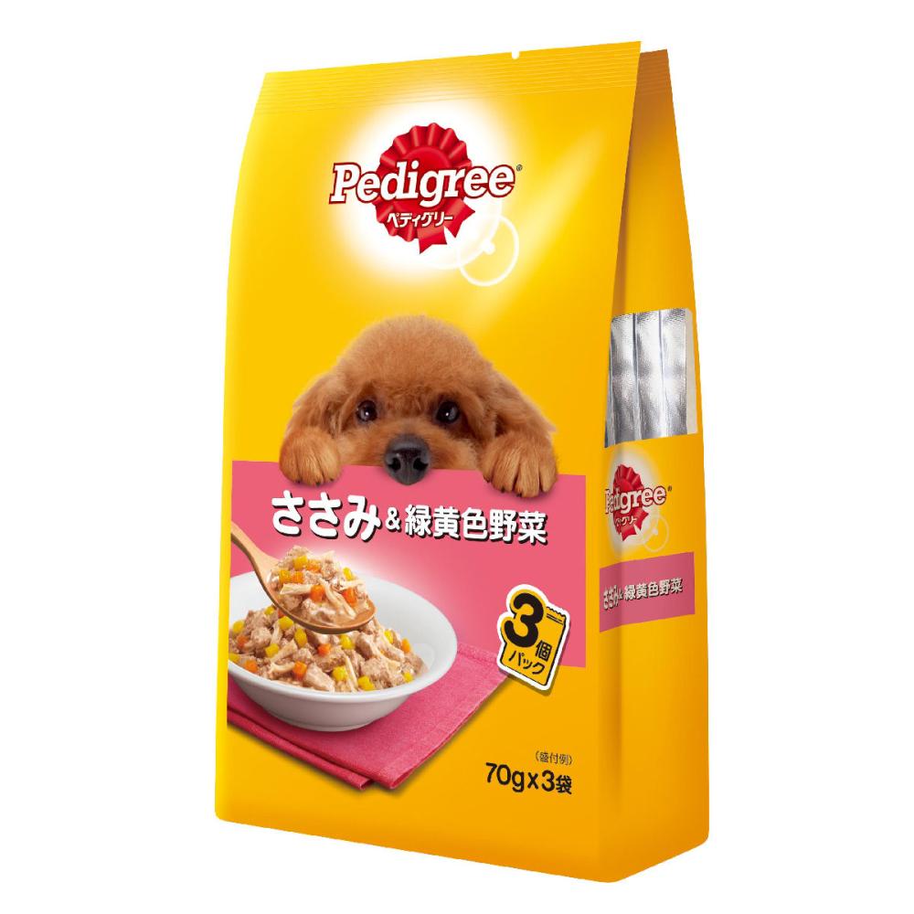 マース　ぺディグリーパウチ　成犬用　ささみ＆緑黄色野菜　７０ｇ×３袋パック