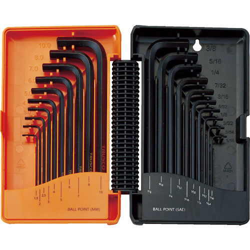 ＴＲＵＳＣＯ　ボールポイント六角棒レンチ（標準タイプ）　ミリ１０本・インチ１０本＿