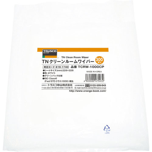 ＴＮクリーンルームワイパー１０００　２２８Ｘ２２８ｍｍ３００枚入　ＴＣＲＷ－１０００ＣＰ＿