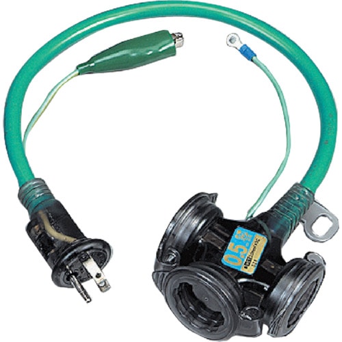 ハタヤ　防雨型２Ｐ接地付ショートタップ　０．５ｍ　アースグリーン＿