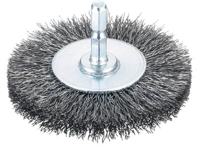 ＴＲＵＳＣＯ　軸付ホイールブラシ　７５Ｘ軸６．３５　鋼線０．３＿